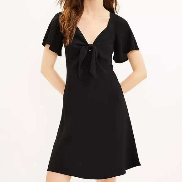 LOFT | Dresses | Loft Tie Front Flare A Line Mini Short Dress Black Wedding  Work M Petite | Poshmark